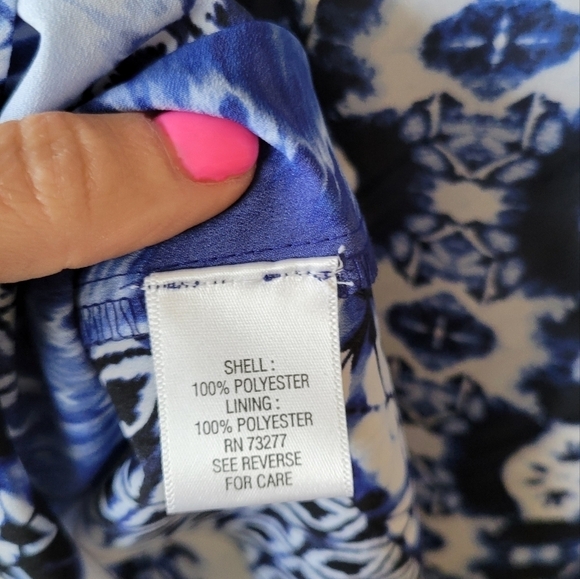 DANA BUCHMAN NWT Blue Shibori Tie Dye Chiffon Top Scarf Hem Modern Abstract  L - Picture 7 of 8
